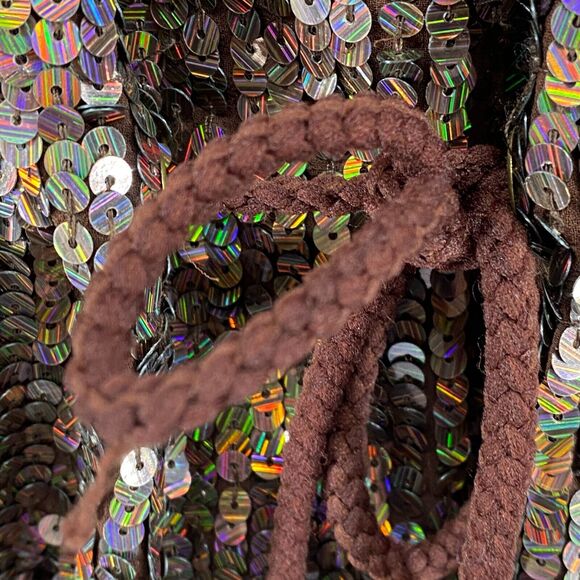 DIABLESS Jacket Womens L Seqiun Embellished Hoodie Coat Full Zip Cinched Brown - Picture 6 of 16